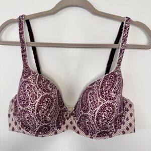 Victoria's Secret Bra Body By Victoria Lined Demi Cream Purple Paisley Sz 36D